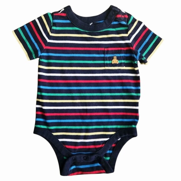 GAP Baby Boys Striped Multicolor Bodysuit with Bear Logo 3-6 Months 100% Cotton - Picture 5 of 12